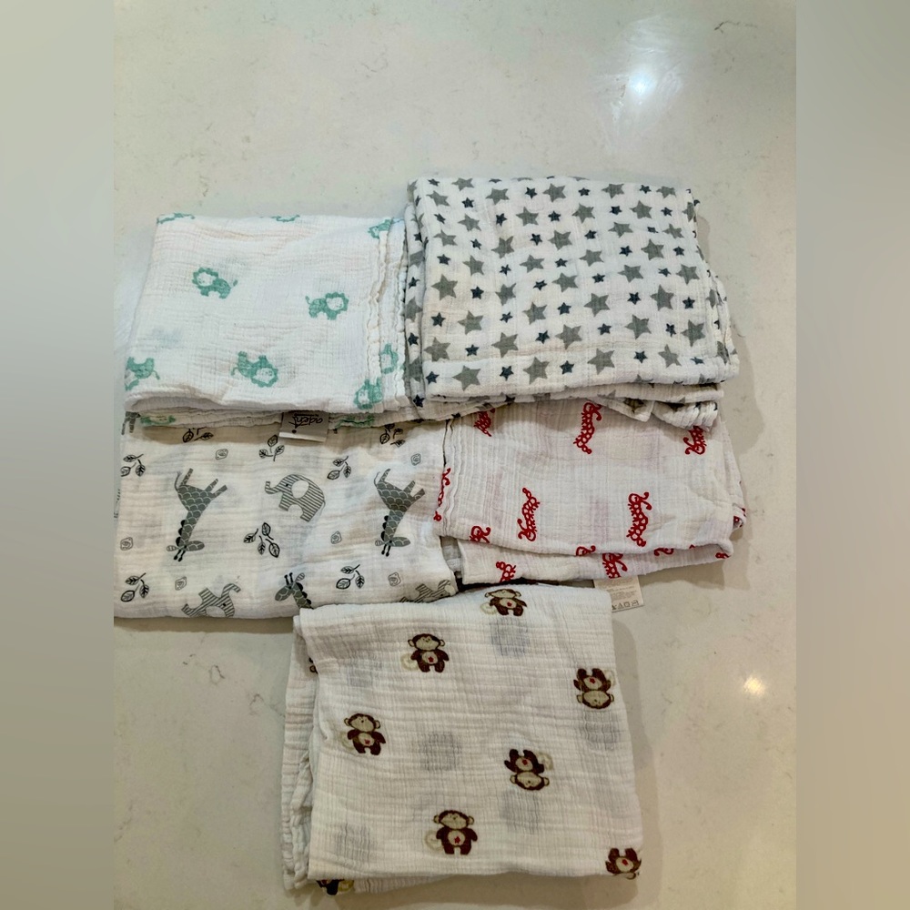 5 Aden and Anais organic cotton muslin swaddles